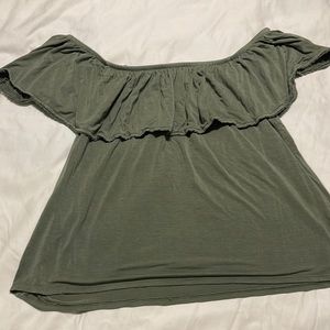 off the shoulder olive green blouse